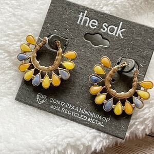 The Sak Beaded Hoop Drop Earrings Gold Tone Yellow Blue Orange New